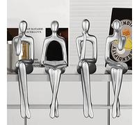 4pcs Home Decor Silver Thinker Statue Modern Resin Abstract Sculpture,Art Action Figurines Ornaments For Living Room Bathroom Office Desk Bookshelf Coffee Table Decor Collectible Accents Gift