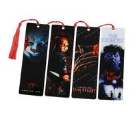 4Pcs Horror Themed Bookmark Set - Scary Bookmarks for Adults Bundle Includes 4 Horror Monster Book Marks with Tassel, Horror Movie Gifts for Bookworm Book Lovers