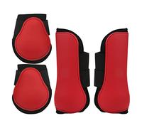 4pcs Horse Front Hind Leg Boots, PU Shell Horse Tendon Boots, Shock Absorbing Neoprene Support Boots with Adjustable Buckles for Jumping Running Training (1 Set Red Large 24 Inch)