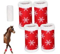 4Pcs Horse Leg Wraps Christmas Themed Red Design Horse Leg Wraps Soft Thick Plush Lining Standing for Horses with Loop-and-Hook Tape One Size for Christmas Decor