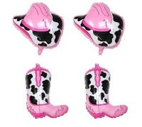 4Pcs Hot Pink Cowgirl Boot Hat balloons For Western Theme Rodeo Party Decorations Pink Disco Birthday Country Cow Party Decor