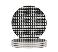 4PCS Houndstooth Black Coasters Non-Slip Round Drink Coasters with Ceramic Stone and Cork Base, Heat Resistant Absorbent 33.00Stone Coaster Set for Kinds of Mugs and Cups, 4 Inch