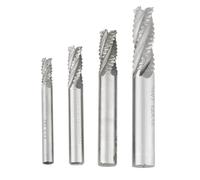 4pcs HSS Roughing End Mill Set, 4 Flutes Milling Cutter for CNC Router, High Speed Steel Spiral Bits with M6 M8 M10 M12 Shank for Wood Metal Plastic Machining