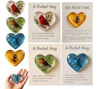 4PCS Hummingbird Pocket Hug - Heart-Shaped Memorial Token with Sympathy Card,A Pocket Hug - Mini Acrylic Hugs Token with Encouragement Card,Bee Pockets Hugs,Sympathy Keepsake Gift for Friends & Family