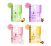 4Pcs Hydrating Lip Oil Set,Fruit Clear Lip Gloss,Tinted Long Lasting Nourishing Revitalizing for Dry Lips,Lip Gloss Base Flavoring Oil for Women Girls(Avocado+Grape+Peach+Honey)
