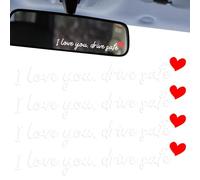 4PCS I Love You Drive Safe Car Sticker, I Love You Drive Safe Mirror Stickers, Cute Car Decals for Womens, Rearview Mirror Decal Valentines Day Gifts for Family, Her, Him(White)