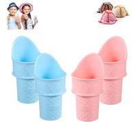 4pcs Ice Cream Scoops, Mini Plastic Ice Cream Cone Scoops Reusable Plastic Ice Cream Cone Holder Ice Cream Snow Cone Rack for Kids Toddler