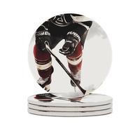 4PCS Ice Hockey Pattern Coasters Non-Slip Round Drink Coasters with Ceramic Stone and Cork Base, Heat Resistant Absorbent 33.00Stone Coaster Set for Kinds of Mugs and Cups, 4 Inch