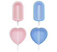 4Pcs Ice Lolly Moulds, Reusable Silicone Mould with Sticks, Easy to Use Ice Pop Mould Ideal for Homemade Desserts (Heart and Long Shape Moulds in Pink and Blue)