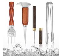 4Pcs Ice Pick Set, Stainless Steel Ice Chipper with Wood Handle, Bartender Kit Ice Crusher with Tong Ideal for Bars, Kitchen and Carving Craft Art