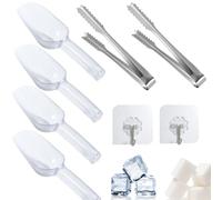 4Pcs Ice Scoop, Kitchen Plastic Scoop, Small Sweet Scoops for Pick N Mix, Multi-Purpose Scoops for Food, with 2 Ice Cube Tongs + 2 Hook, for Coffee Beans Melon Seeds Bar Party Wedding Buffet