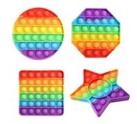 4Pcs Idget Toys, Poppers, Rainbow Fidget Toys, Round and Square Stress Relief Toys, for Fun/Learning/Relaxation Rainbow Popper Pop Up Toys