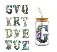 4pcs Illuminated Letters UV DTF Cup Wraps Winter UV DTF Transfer Waterproof Sticker for Glass Cups Furniture Craft DIY Crafts，Rub on Transfer Stickers for DIY Water Bottle Laptop Decal Wood Car