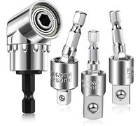 4PCS Impact Grade Socket Adapter Set, 360°Rotatable 1/4" Hex Shank Impact Driver Socket Adapter, 1/4" 3/8" 1/2" Impact Grade Driver Sockets Adapter, 105°Right Angle Drill Bit Adapter Attachment