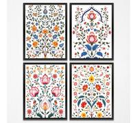4PCS Indian Folk Flowers Wall Art Prints Artwork Paintings for Home Farmhouse Office Bathroom Gallery Bedroom Wall Decor (8x10 inch，Unframed), Vintage Indian Painting for Women Girls Room Decor