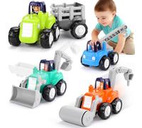 4PCS Inertia Construction Toy Cars for 1 Year Old Boy, Push and Go Toddler Toys, Early Educational Baby Toys for 12-18 Months, Set