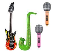 4Pcs Inflatable Guitar Saxophone Microphone Balloons Set Blow Up Guitars Inflatable Musical Instruments Balloons Inflatable Party Props Rock Star Toy for Adult Kids Fancy Dress Accessory Party Decor