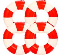 4Pcs Inflatable Pool Float for Adults 31 Inch Classic Striped Swim Rings Swimming Pool Tubes for Teens Summer Beach Themed Party (Red)
