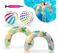 4PCS Inflatable Pool Floats for Adults, U Swimming Rings with 2 Beach Ball & 1 Air Pump, Swim Tube Rings Inflatable Float Toys for Summer Outdoor Activities, Water Games, Swimming Pool Beach Party