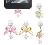 4Pcs Initial Charms for Kindle, Cute Letter Bow Dust Plug Charm Compatible with E-Reader, Phone, Ipad with Type C/USB C Charging Port-CP11-D
