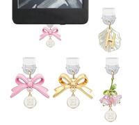 4Pcs Initial Charms for Kindle, Cute Letter Bow Dust Plug Charm Compatible with E-Reader, Phone, Ipad with Type C/USB C Charging Port-CP11-H