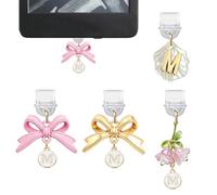 4Pcs Initial Charms for Kindle, Cute Letter Bow Dust Plug Charm Compatible with E-Reader, Phone, Ipad with Type C/USB C Charging Port-CP11-M