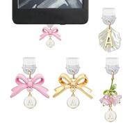 4Pcs Initial Charms for Kindle, Cute Letter Bow Dust Plug Charm Compatible with E-Reader, Phone, Ipad with Type C/USB C Charging Port-CP11-A
