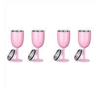 4PCS Insulated Pink Wine Glasses Double Wall Food Grade Stainless Steel Travel Wine Cup with Leak Proof Lid for Adult
