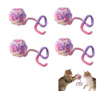 4PCS Interactive Cat Yarn Balls, Long Rope Design Kitten Toy, Bite-Resistant Woollen Play Balls, Durable Chase and Swat Pet Supplies, Engaging Indoor Cat Exercise Accessories (Pink)