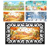 4Pcs Interchangeable Entrance Doormats Seasonal Door Mat Inserts Holiday Welcome Hello Spring Summer Fall Winter Front Door Mat for Indoor Outdoor Christmas Home Decor 22in x 10in(No Frame)