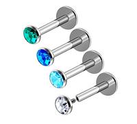 4Pcs Internally Surgical Steel 16g Labret Studs Piercing Jewelry Monroe Tragus Cartilage 3mm flat head crystal More Choices, Stainless Steel, no gemstone