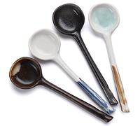 4pcs Japanese Ramen Soup Spoons Ceramic Asian Soup Spoons Retro Korean Style Tablespoon Rice Noodles Dinner Serving Spoon Ladles for Pho Miso Cereal Sauce Gravy Condiment (Style 1)