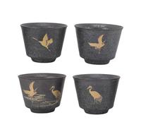 4PCS Japanese Tea Cup, Ceramic Tea Cup Set Crane Pattern Chinese Tea Cups Kung Fu Tea Set Retro Tea Mugs with Box and Gift Bag for Drinking