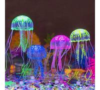 4pcs Jellyfish Aquarium Decorations, 7x2 Inches, Silicone Fish Tank Ornaments, Colorful Decor Glows in Blacklight, Adds Beauty to Freshwater and Saltwater Tanks and Terrariums (orange+pink+blue+pink)