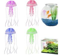 4Pcs Jellyfish Decorations, Floating Artificial Glowing Jellyfish Toy for Freshwater and Saltwater, Soft Silicone Mini Fake for Large Small Fish Tank
