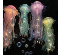 4PCS Jellyfish Light, Hanging Jellyfish Lanterns, Bright Jellyfish Garden Lights, Colorful Jellyfish Lamp, Creative Jellyfish Shape Night Light for Baby Shower, Home Birthday, Ocea-n Theme Party