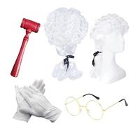 4pcs Judge Court Lawyer Costume Accessories Wig, Wave Hairpiece,Halloween Makeup Themed Party, Fancy Costumes, Role-Playing(White)