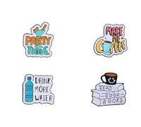 4Pcs Juice Coffee Water Enamel Brooches Drink More Water Pins Set Funny Words Lapel Badge Colorful Letter Enamel Pin Clothing Bags Jackets Accessory