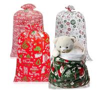 4pcs Jumbo Christmas Sacks for Gift, 36x56" Extra Large Gift Christmas Bag with Tags Rope，Strong, Red Green White Xmas Sacks Large, 4 Style Enormous Bags,Giant Xmas Bags for Presents Party Favors