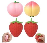 4Pcs Jumbo Squishy, Peach and Strawberry Soft Sensory for Quiet Moments, Includes 2 Red Strawberry and 2 Peach Squishies, Handheld for Everyday Use, Great Gift for Friends