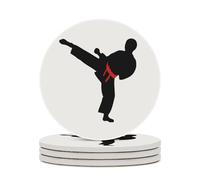4PCS Karate Boy Changeable Belt Color Coasters Non-Slip Round Drink Coasters with Ceramic Stone and Cork Base, Heat Resistant Absorbent 33.00Stone Coaster Set for Kinds of Mugs and Cups, 4 Inch