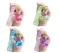 4pcs Kawaii Keychain Bear Liquid Floating Quicksand Cute Keychains Bag Charm Wristlet Bracelet Key Ring for Women Girl