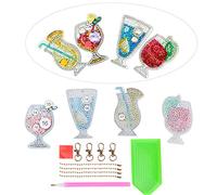 4Pcs Keychain Diamond Painting Set, Drink Pattern DIY Diamond Key Chain Christmas 5D Painting Pendant Drill Key Chain Pendant for Christmas Arts Craft