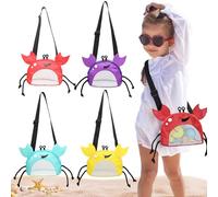 4Pcs Kids Beach Bag, Crab Shaped Mesh Seashell Bag with Zipper Personalized Seashell Collecting Pouch for Boys and Girls