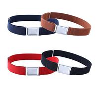 4PCS Kids Boys Adjustable Magnetic Belt - Big Elastic Stretch Belt with Easy Magnetic Buckleï¼ˆNavy blue/Coffee/Red/Blackï¼‰(Size: One Size)