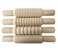 4pcs Kids Children Craft Baking Creation Station Textured Wooden Wood Rolling Pins