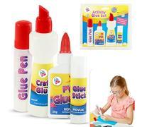 4Pcs Kids Glue Set, Non-Toxic PVA, Stick, Liquid & Pen Glue for Crafts, School Supplies, Paper, Fabric and Scrapbooking - Safe Arts & DIY Kit