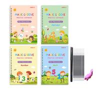 4Pcs Kids Magical Grooved Handwriting Book Includes Letter Number Art Drawing Mathematical Operations for Home School Portable Travel Writing Practice Book
