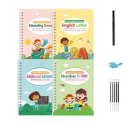 4Pcs Kids Reusable Writing Practice Kits Letters Numbers Drawing Math Workbook for Preschool Toddler Tear Resistant Preschool Writing Tool