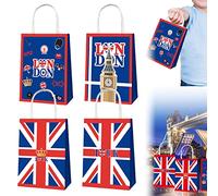 4Pcs King Coronation Gifts Paper Bags,Union Jack Flag Paper Kraft Paper Gift Bags for King Charles III Coronation Gift Boxe,British Flag Tote Bag with Handles for Coronation UK Royal Party Accessories